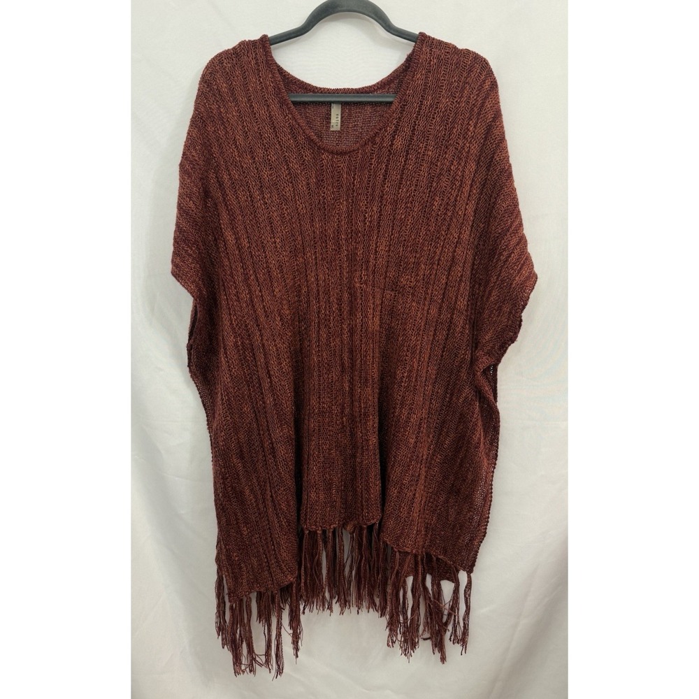 Entro  Rust Color Knit Shawl Poncho Sweater Fringe‎ Hem Womens Size M/L